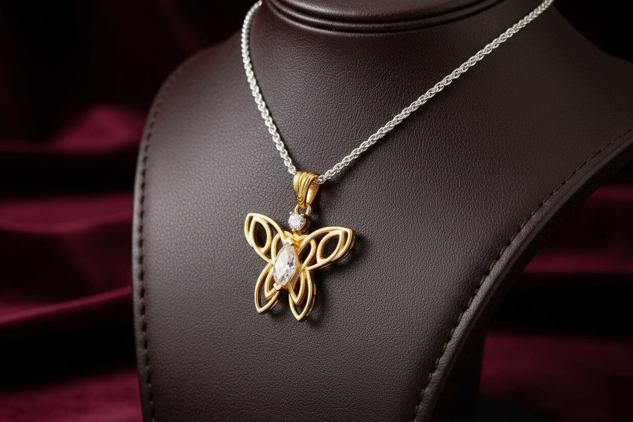 18k Vermeil over Silver Moissanite Alchemy Butterfly Pendant with Chain