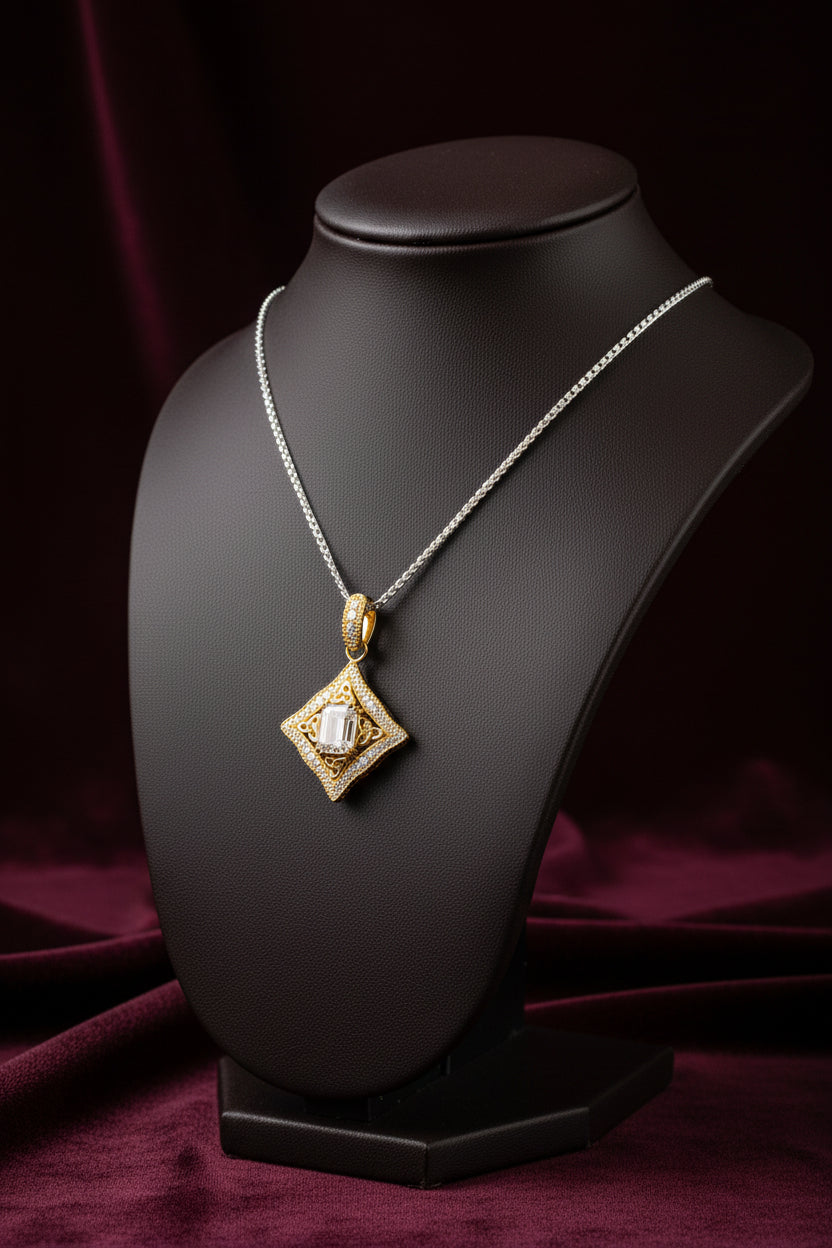 24k Vermeil over Silver with White Moissanite Alchemy Small Pendant with Chain