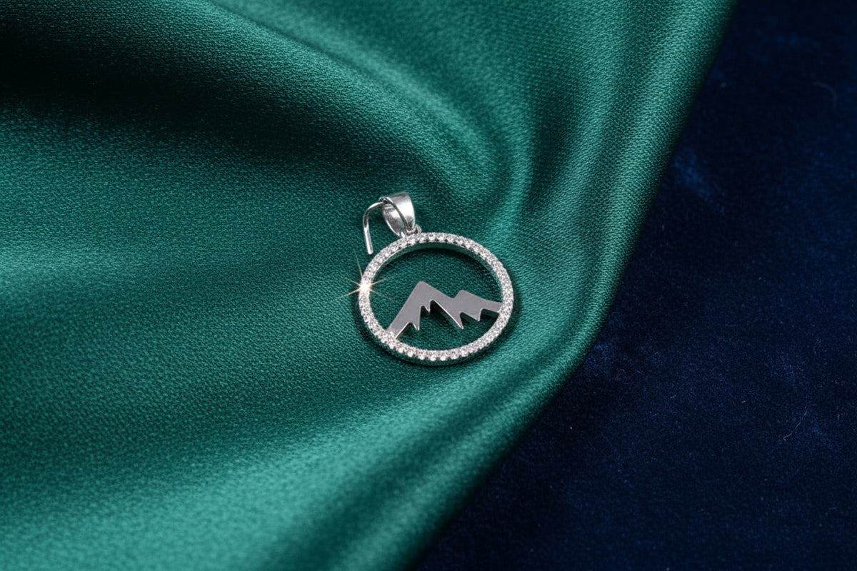 Sterling Silver Rhd Mountain skyline pendant with CZ's