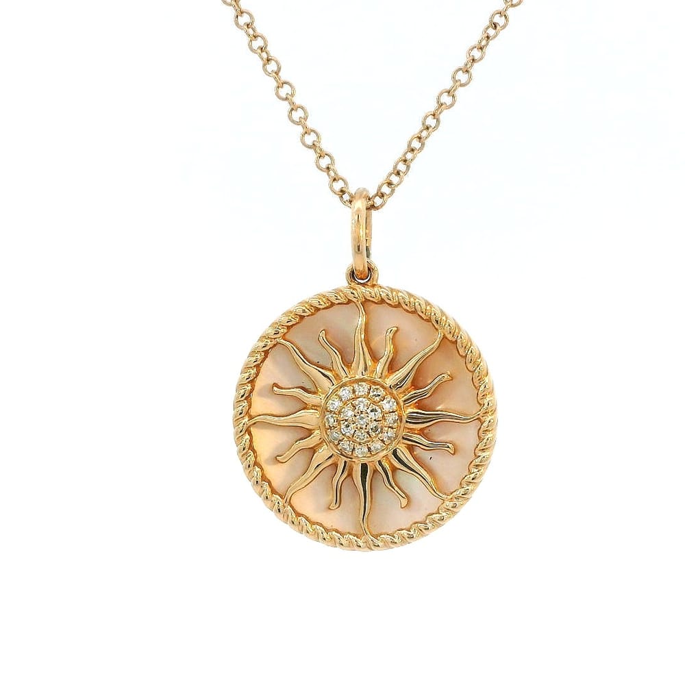 14K RG 2.71ct Pink Mother of Pearl & 0.05ctw Diamond Sun Pendant with Chain 18"