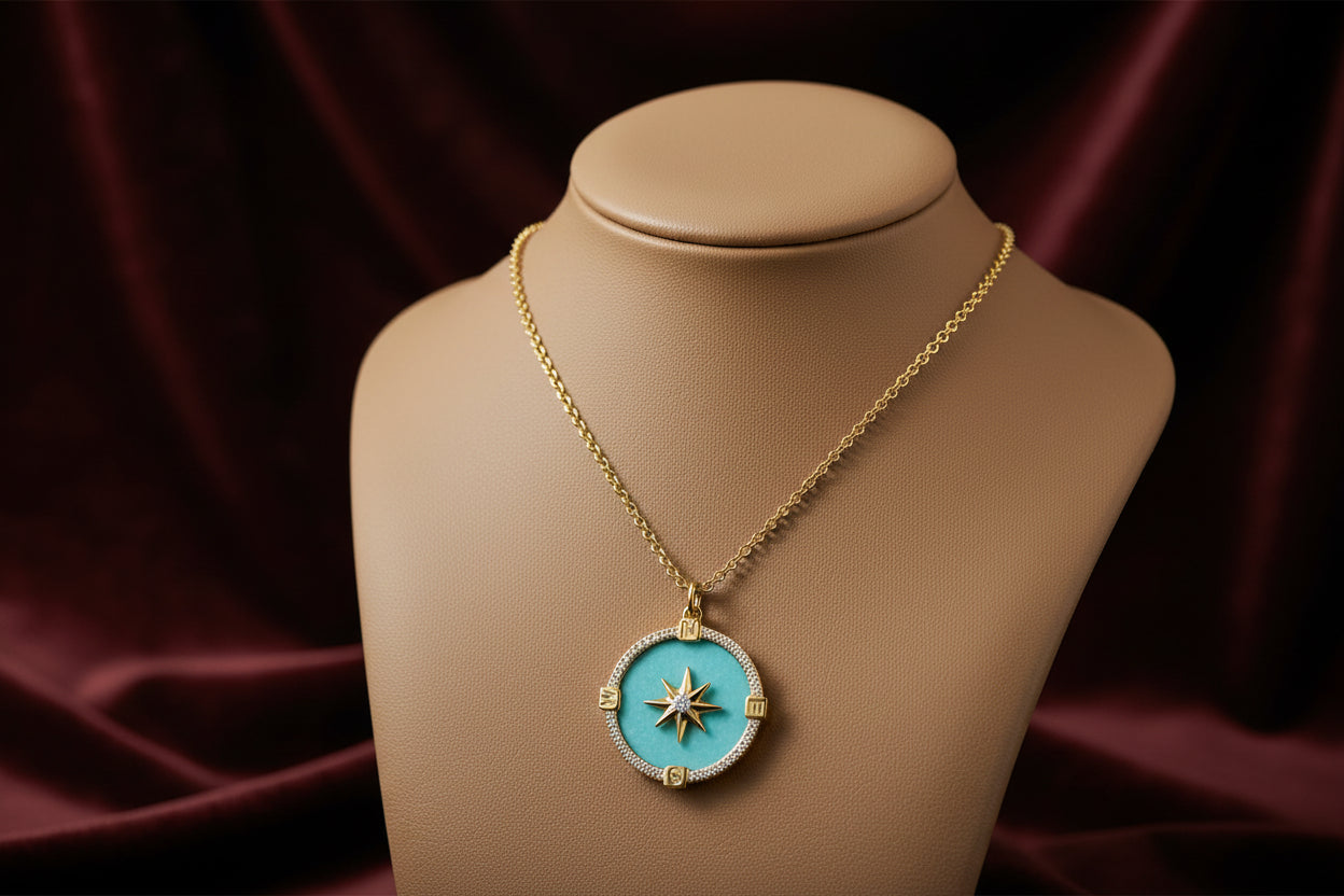 14K YG 2.40ct Turquoise & 0.12ctw Diamond Star Pendant with Chain 18"