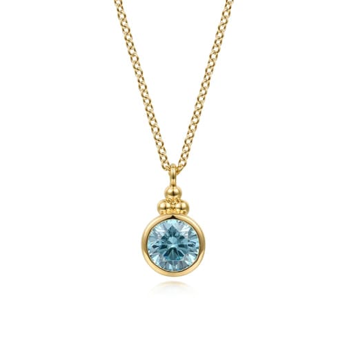 (S2203394) 14K YG 1.08ct Blue Topaz Bujukan Drop Pendant with Chain 17.5" "Gabriel & Co."