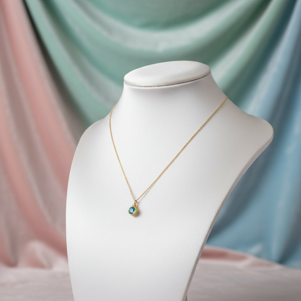 (S2203394) 14K YG 1.08ct Blue Topaz Bujukan Drop Pendant with Chain 17.5" "Gabriel & Co."