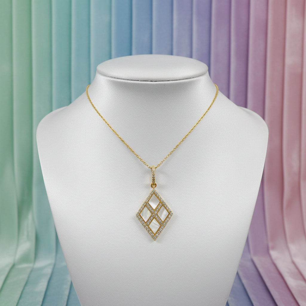 14K Yellow gold diamond and mother of pearl pendant