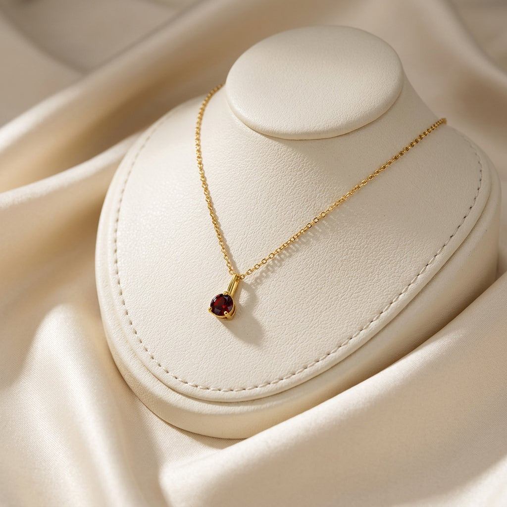 10K Yellow gold martini set Garnet birth stone pendant with chain