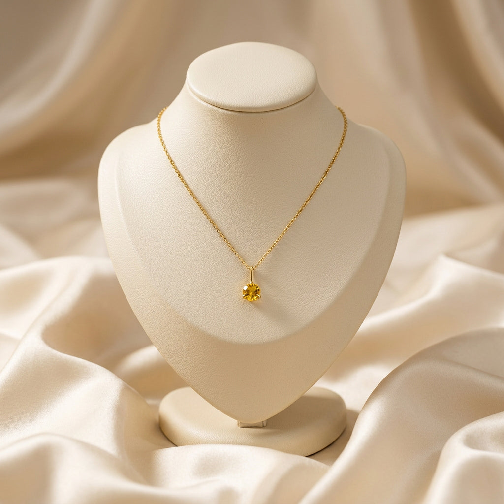10K Yellow gold martini set Citrine birth stone pendant with chain