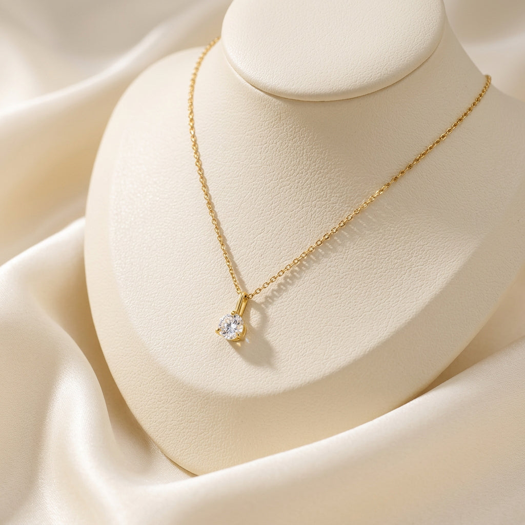 10K Yellow gold martini set White Topaz birth stone pendant with chain