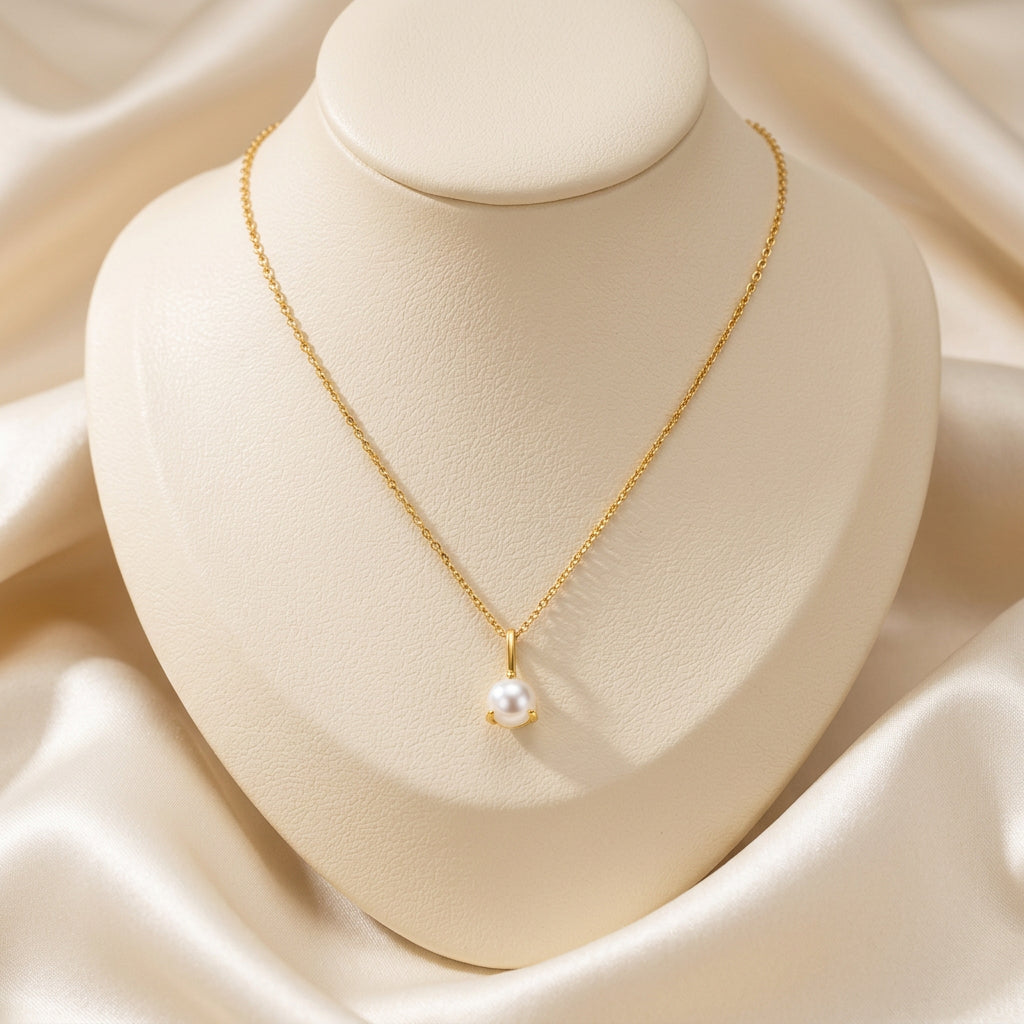 10K Yellow gold martini set Fresh Water Pearl birth stone pendant with chain