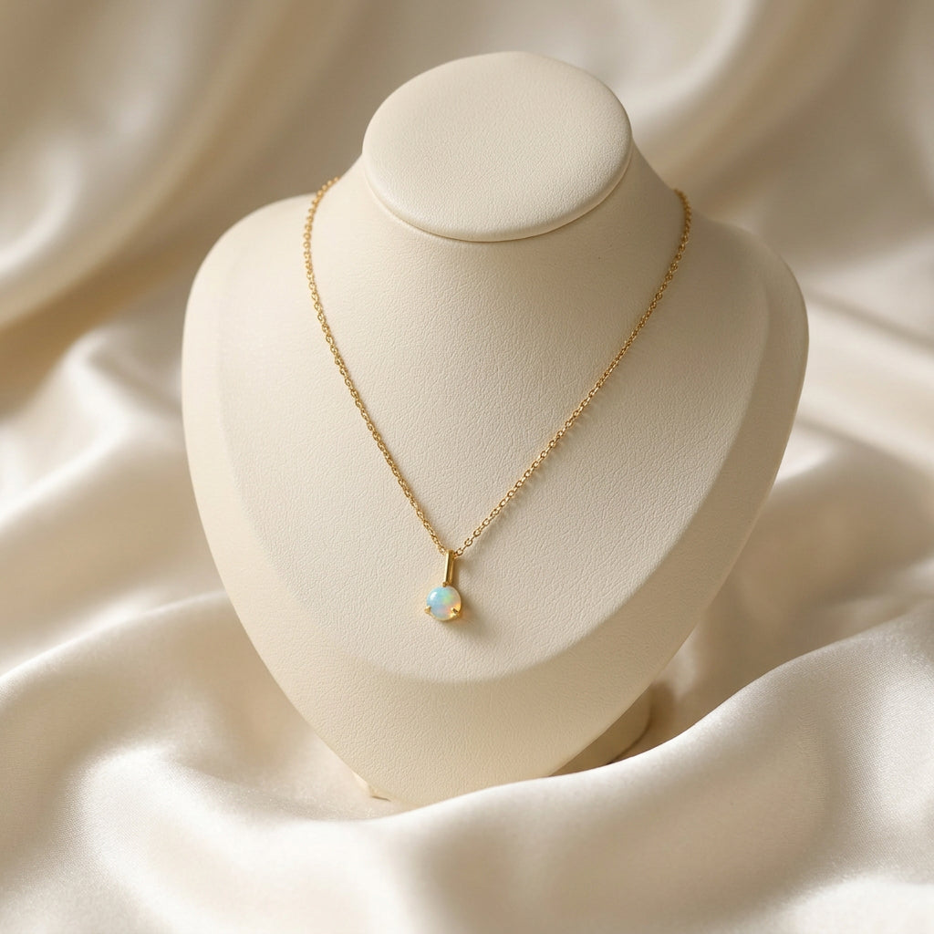 10K Yellow gold martini set Opal birth stone pendant with chain