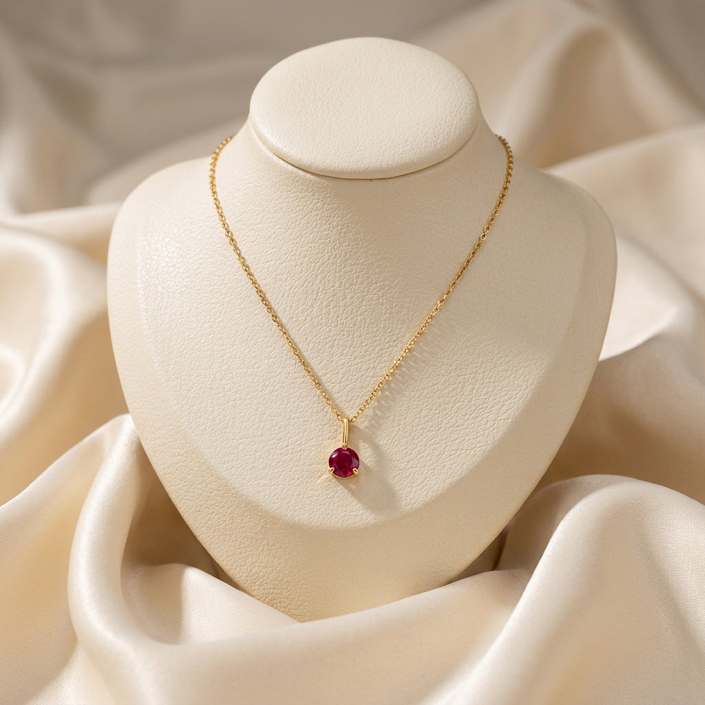 10K Yellow gold martini set lab created Ruby birth stone pendant with chain (copy)