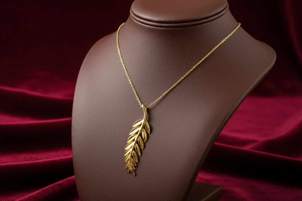 14K YELLOW GOLD LEAVES ON BRANCH PENDANT AND CABLE CHAIN 18"