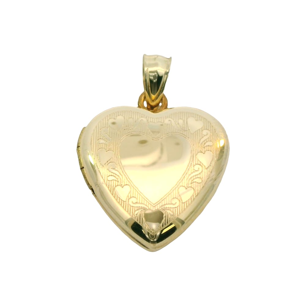 14K Yellow gold etched heart locket