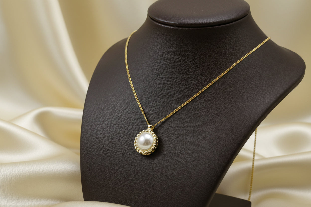 10K YG Beaded Circle Pendant With Chain