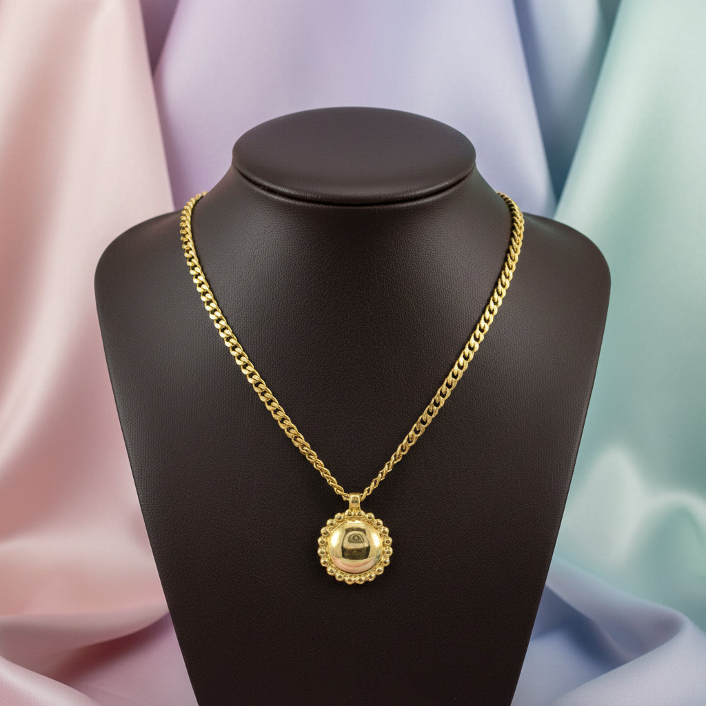 10K Yellow gold beaded circle pendant