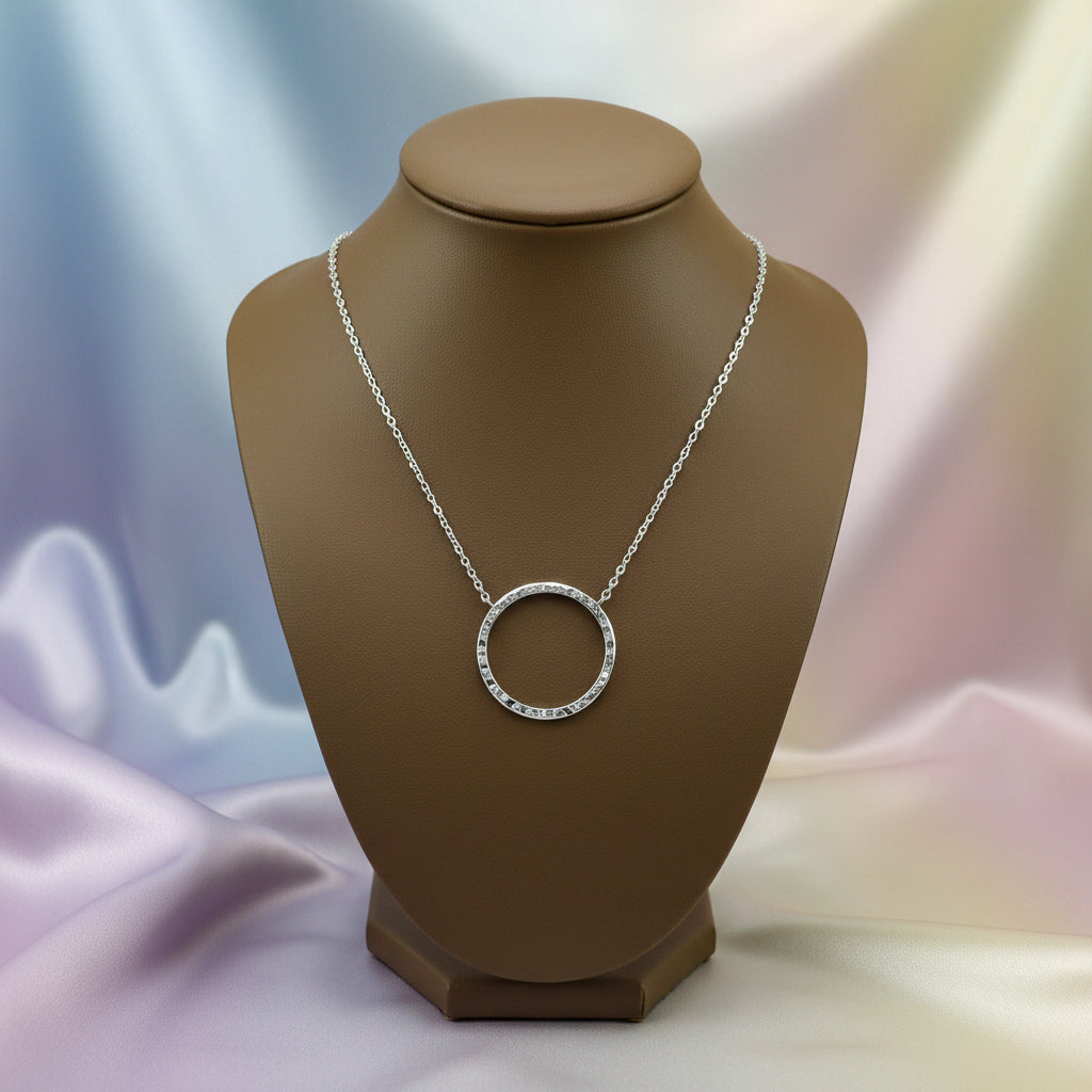 Sterling silver hammered circle necklace