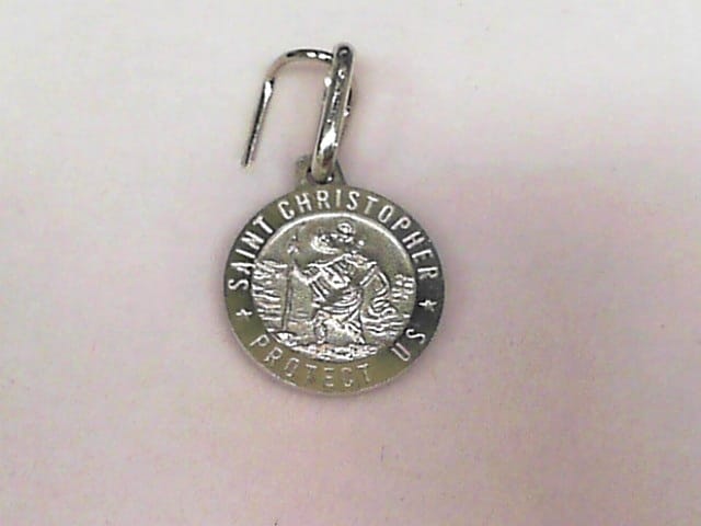 Sterling Silver Rhd round St. Christopher pendant - 12mm