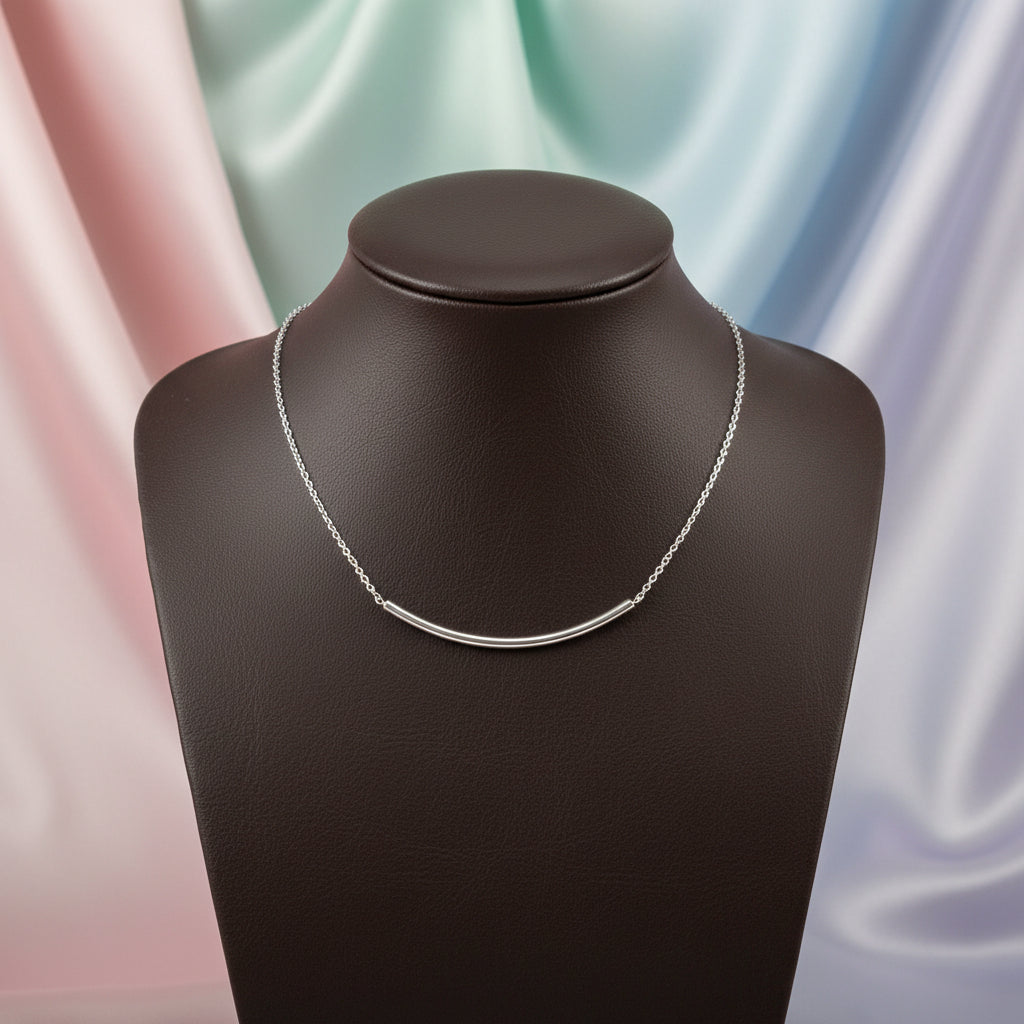 SS RHD 1.5" CURVED TUBE NECKLACE 16"+2"