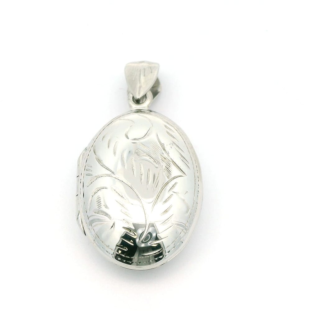 STERLING SILVER RHD PLATED 18.5MM OVAL LOCKET WITH DESIGN