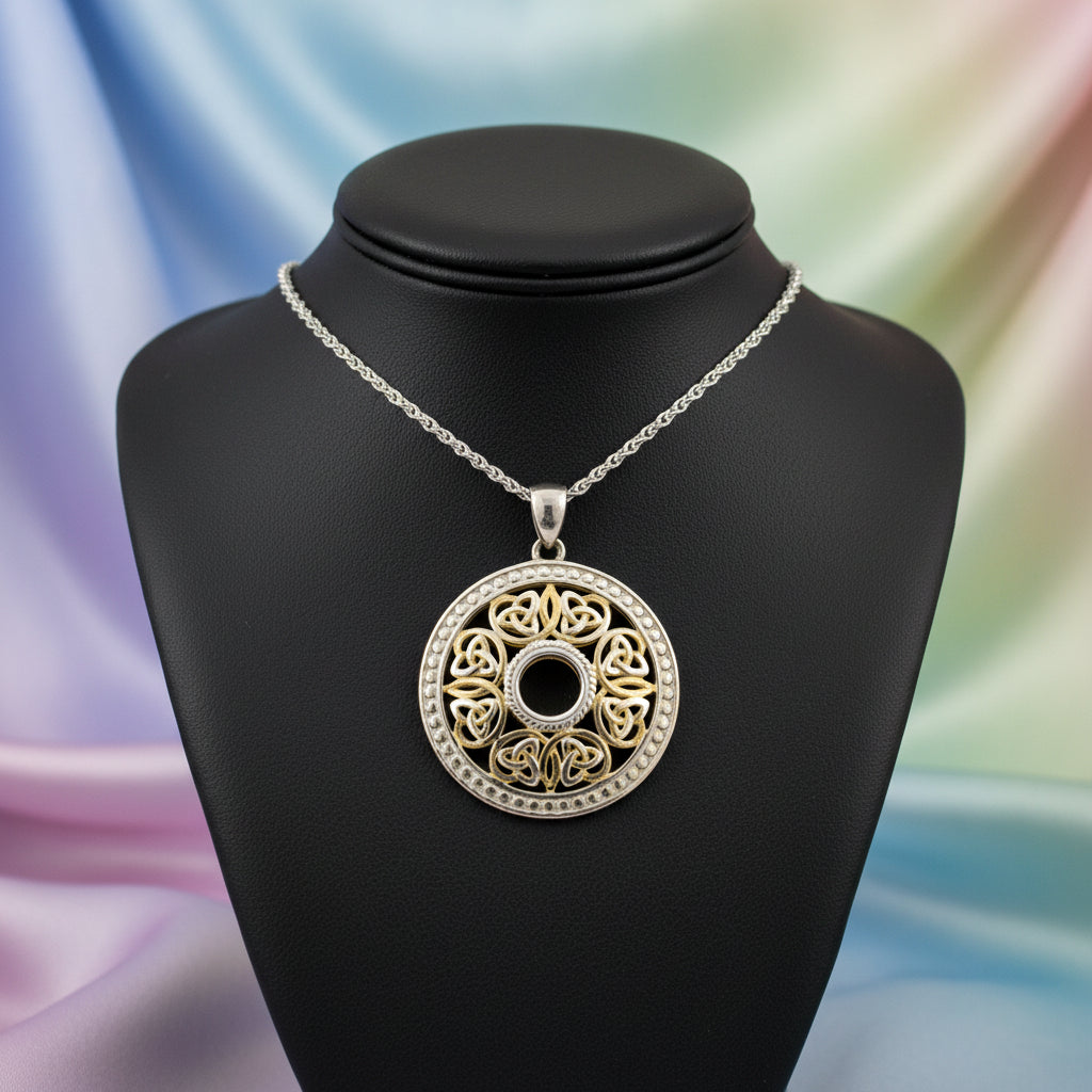 SS & 22K YG GILDED BEADED WINDOW TO THE SOUL PENDANT WITH CHAIN