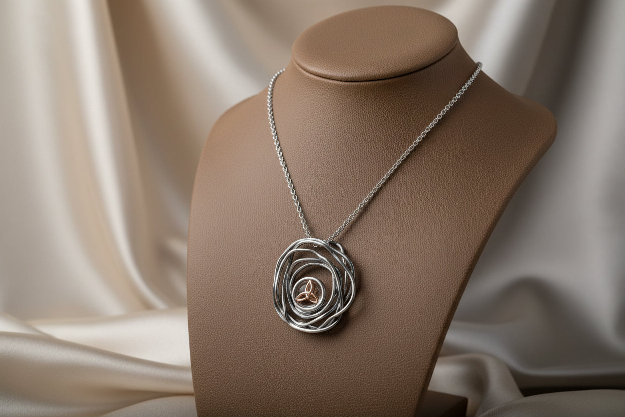 SS RUTHENIUM 10K RG CRADLE OF LIFE PENDANT