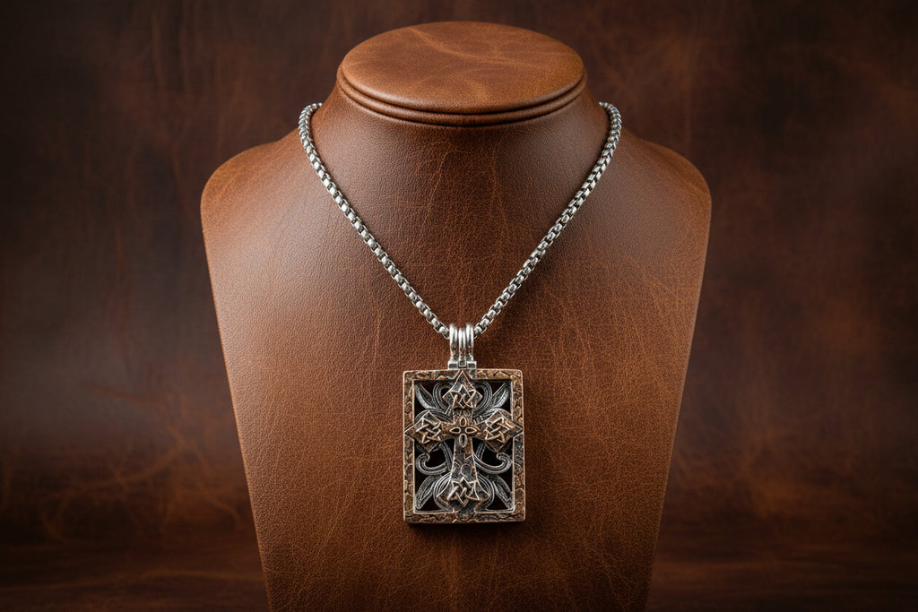KEITH JACK SS OXIDIZED & BRONZE CROSS ECLIPSE 10-WAY PENDANT WITH CHAIN