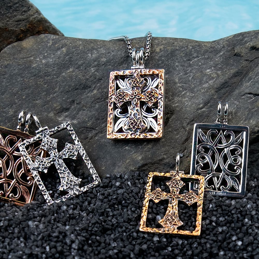 KEITH JACK SS OXIDIZED & BRONZE CROSS ECLIPSE 10-WAY PENDANT WITH CHAIN