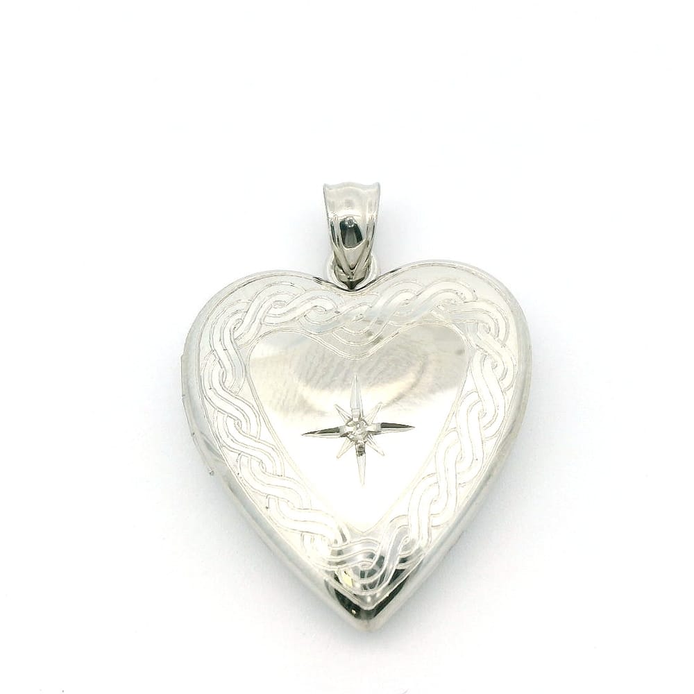 Sterling Silver Rhd Heart Locket With Diamond And Fancy Border 20MM