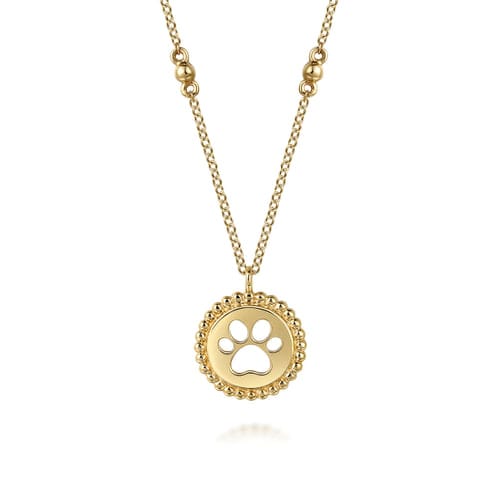 (S2205367) 14K YG Dog Paw Medallion Pendant with Chain