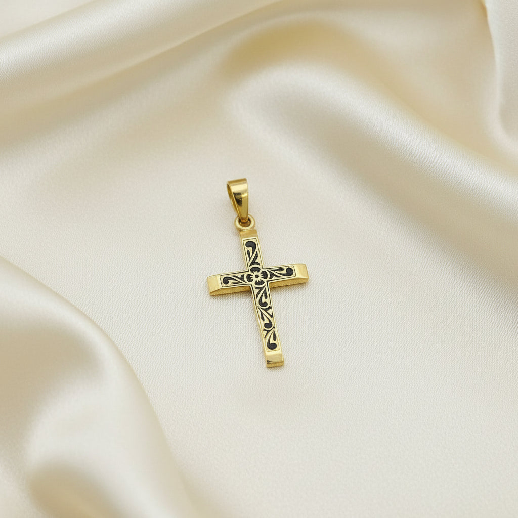 10K YG Cross with Etching