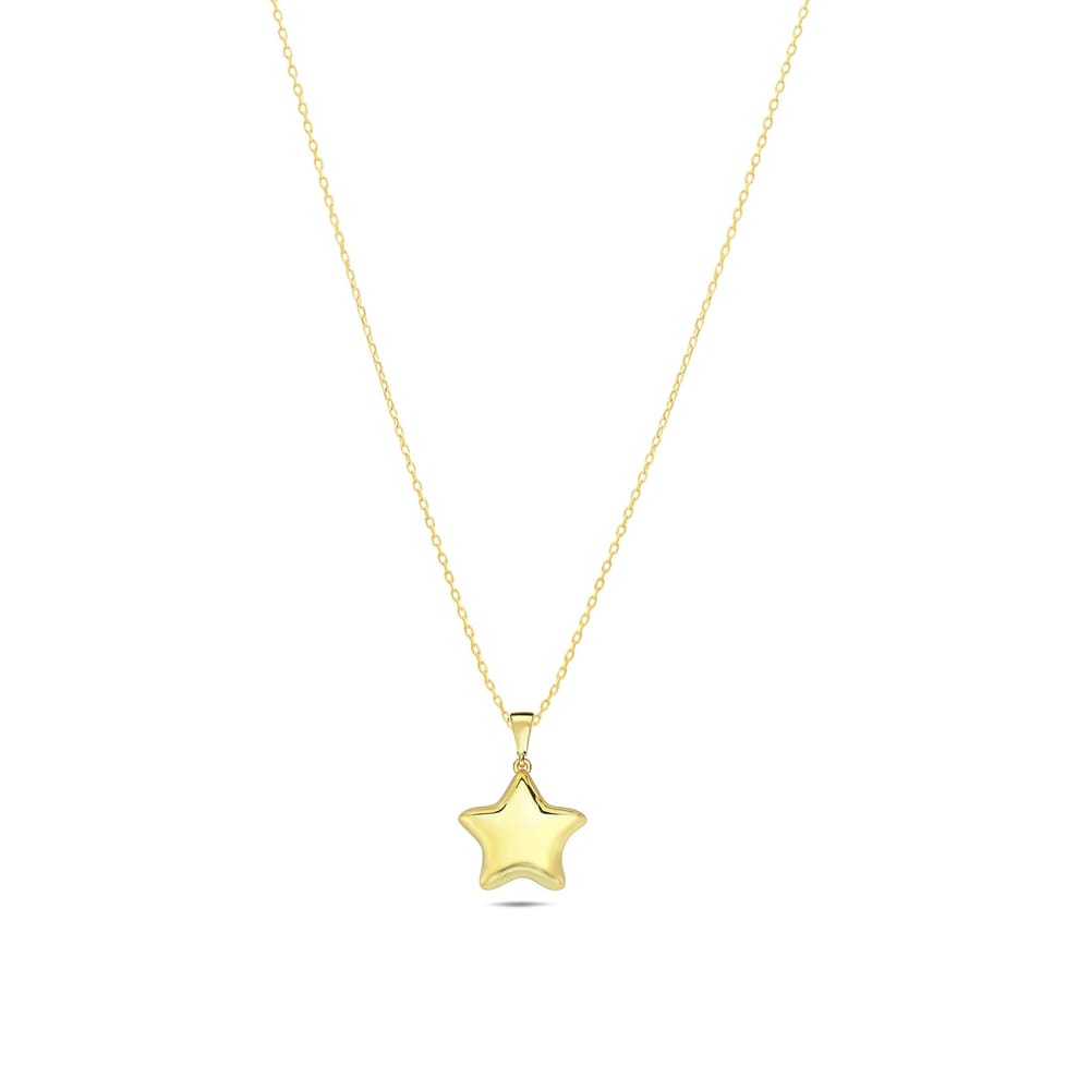 10K YG Puffed Star Pendant with Chain 18"