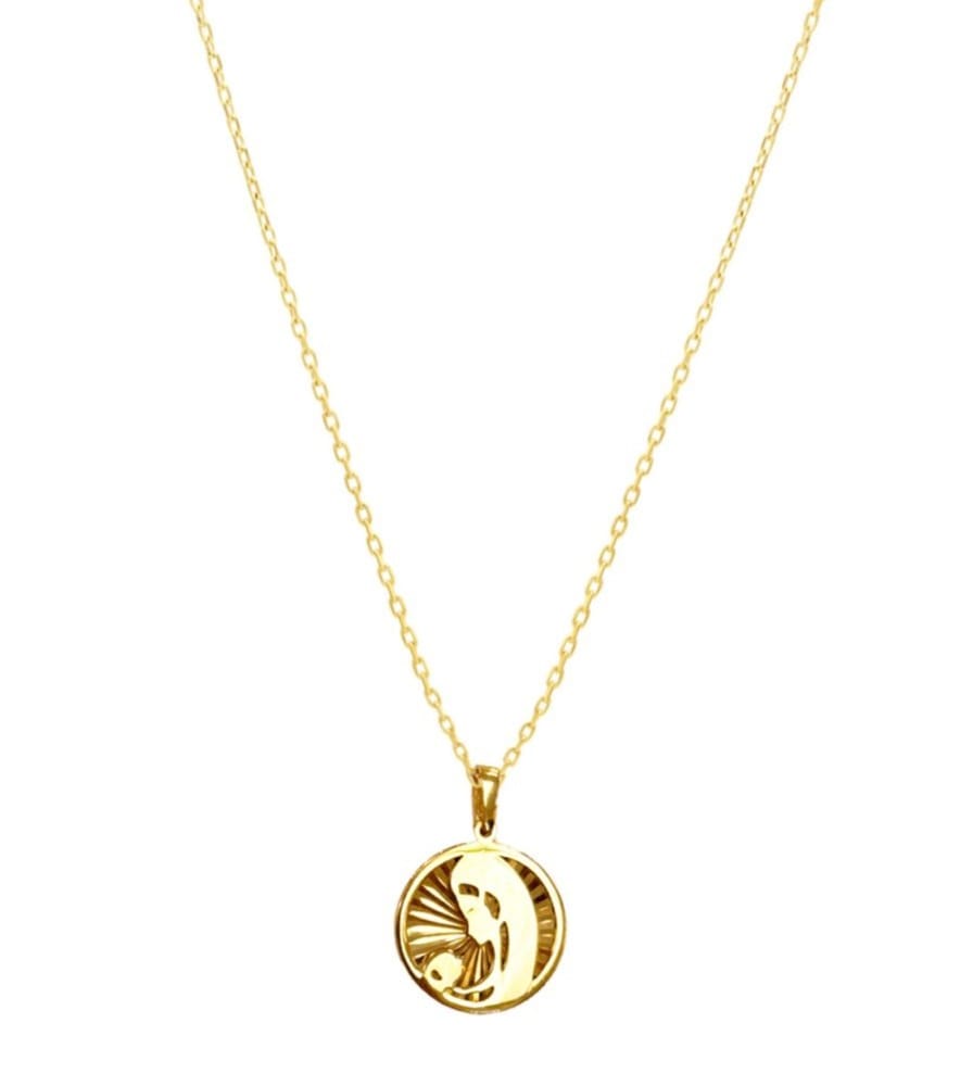 10K YG Mother & Child Circle Pendant with Chain 18"