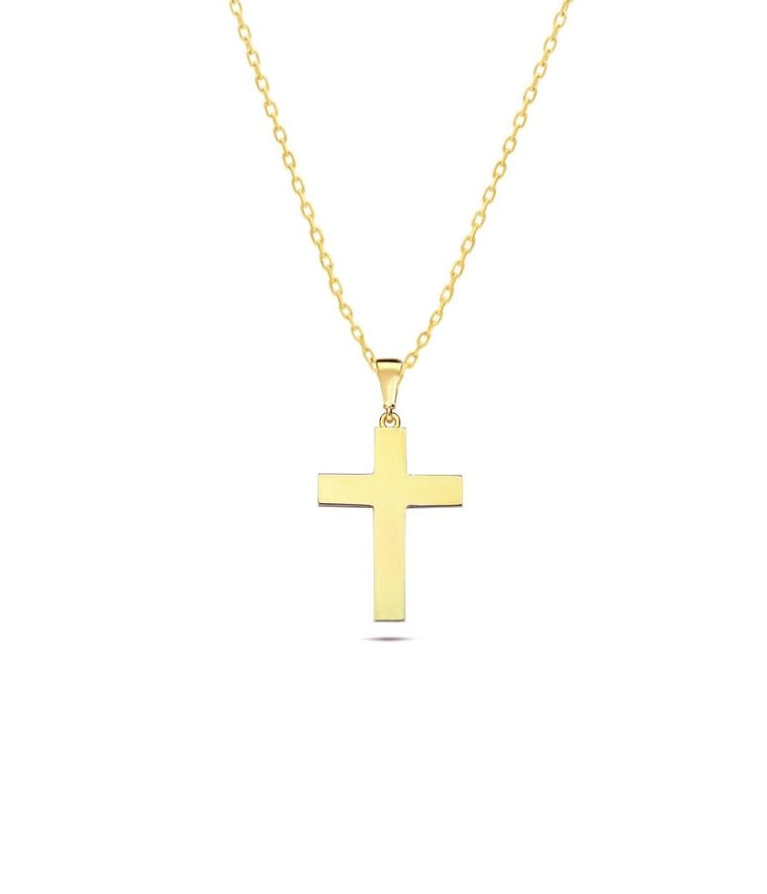 10K YG Flat Cross Pendant with Chain 18"