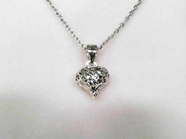 Sterling Silver Rhd DC Puff Heart Pendant with Chain 18"