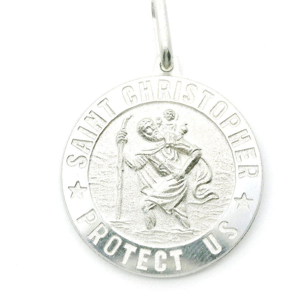 Sterling Silver RHD Round St. Christopher Pendant 20mm