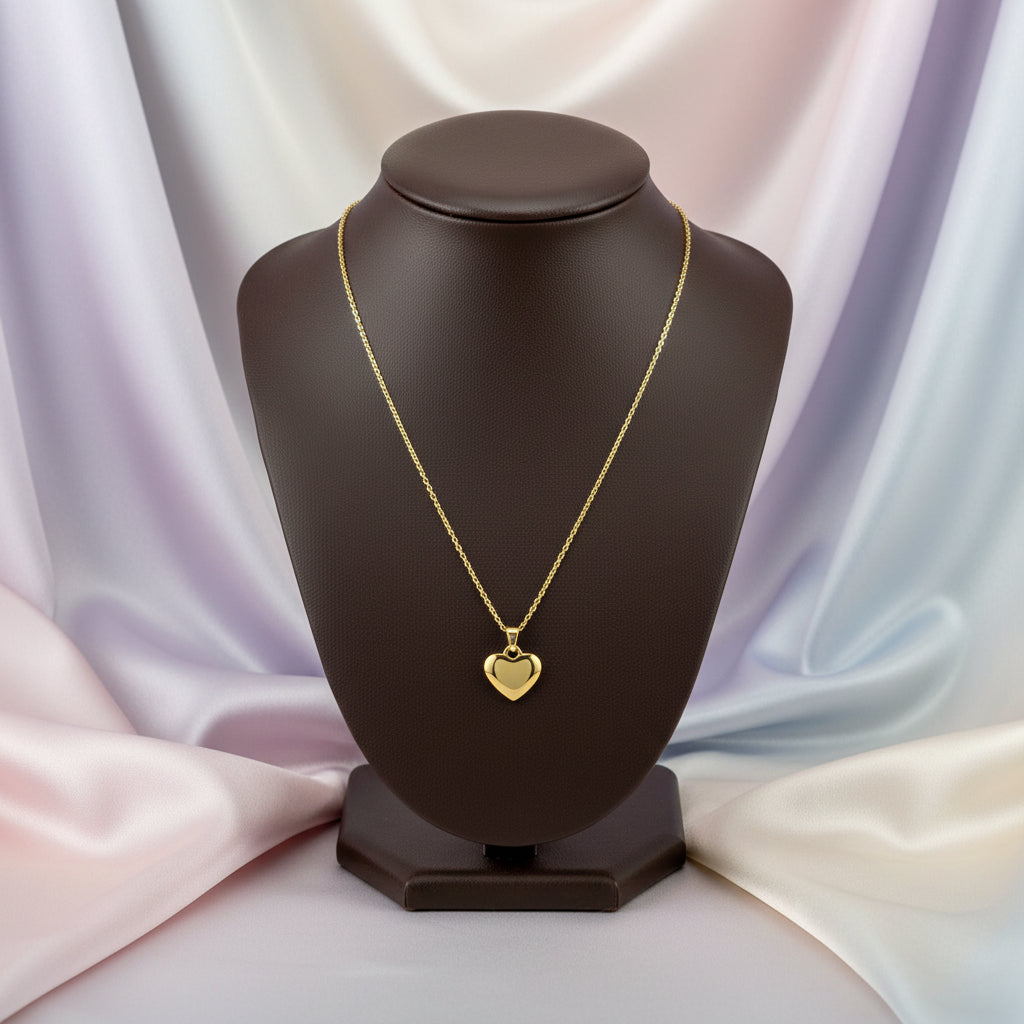 10K YG Flat Heart Pendant with Chain 18"
