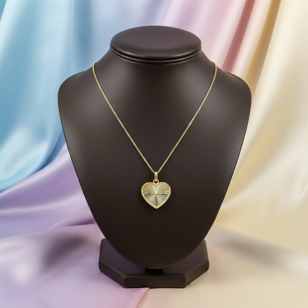 10K Yellow Gold Diamond Cut Heart Pendant with Chain