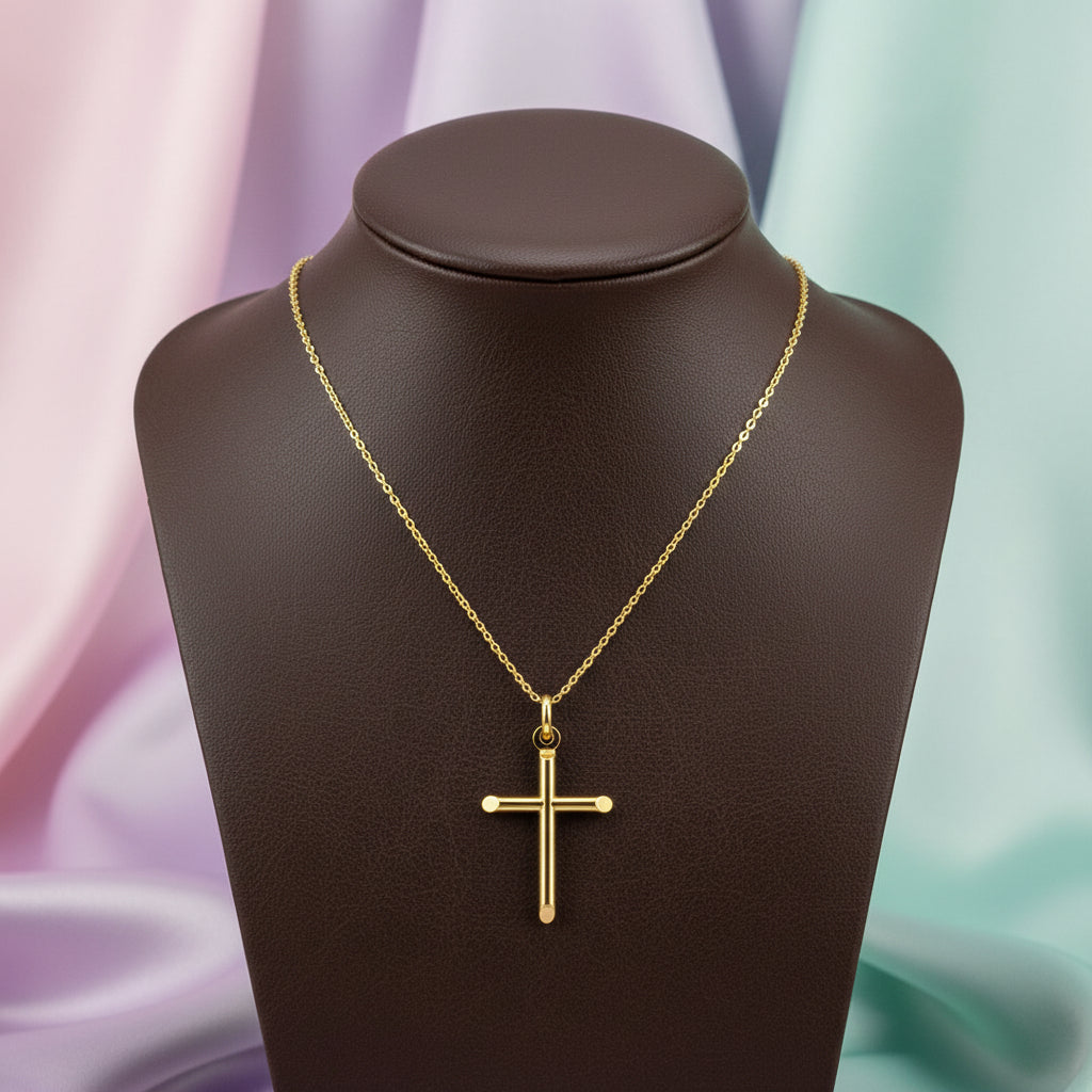 10K YG Cross Pendant with Chain 18"