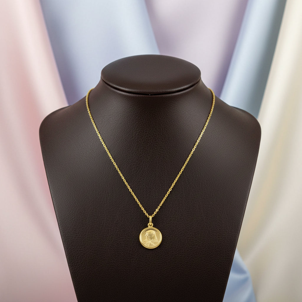 10K Yellow Gold Virgin Mary Pendant with Chain
