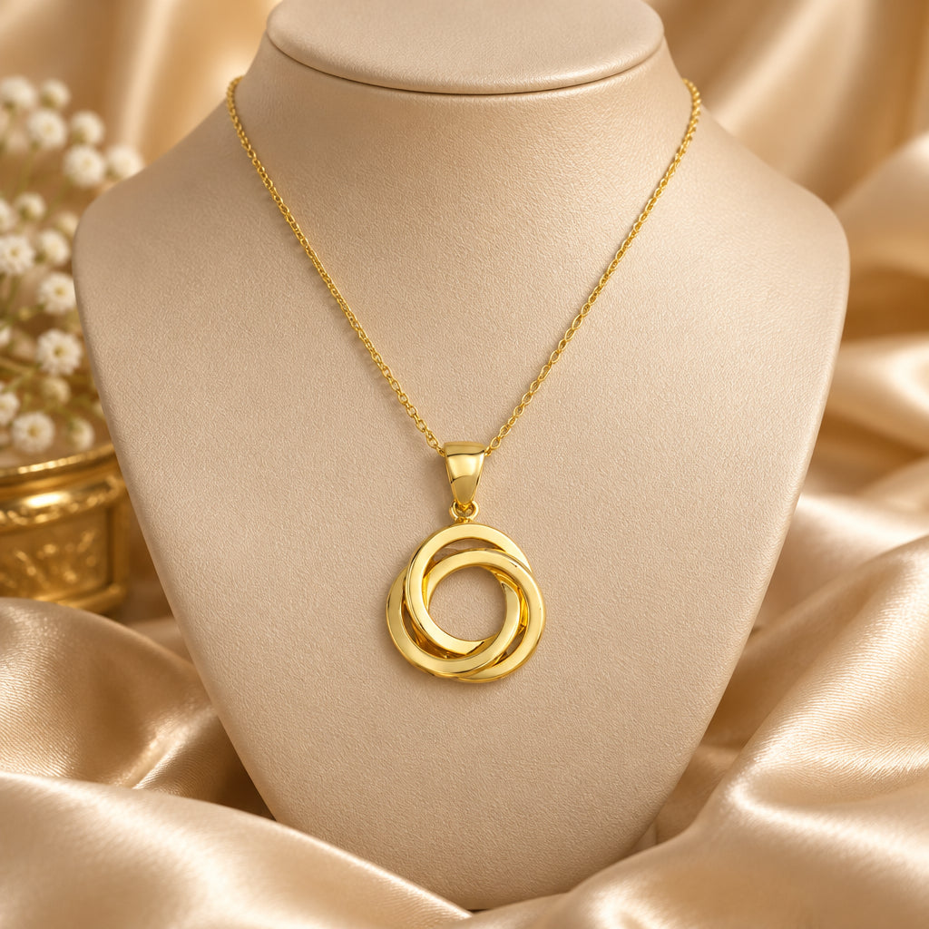 10K YG Circle Trio Pendant with Chain 18"