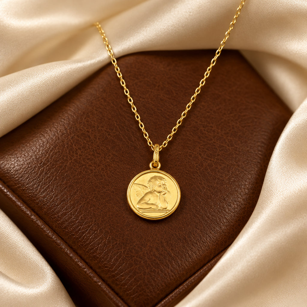 10K YG Guardian Angel Pendant with Chain 18"