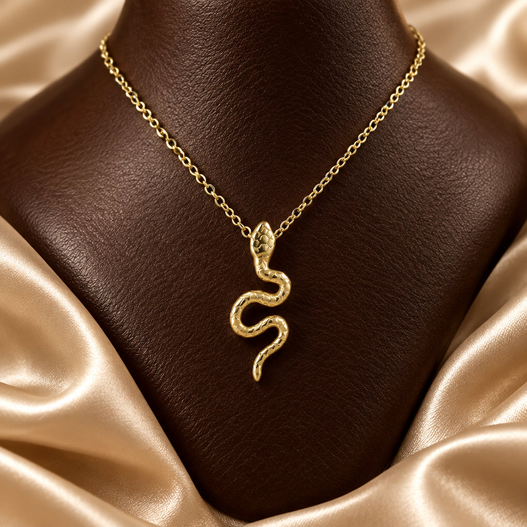 10K Yellow gold reversible snake pendant and chain