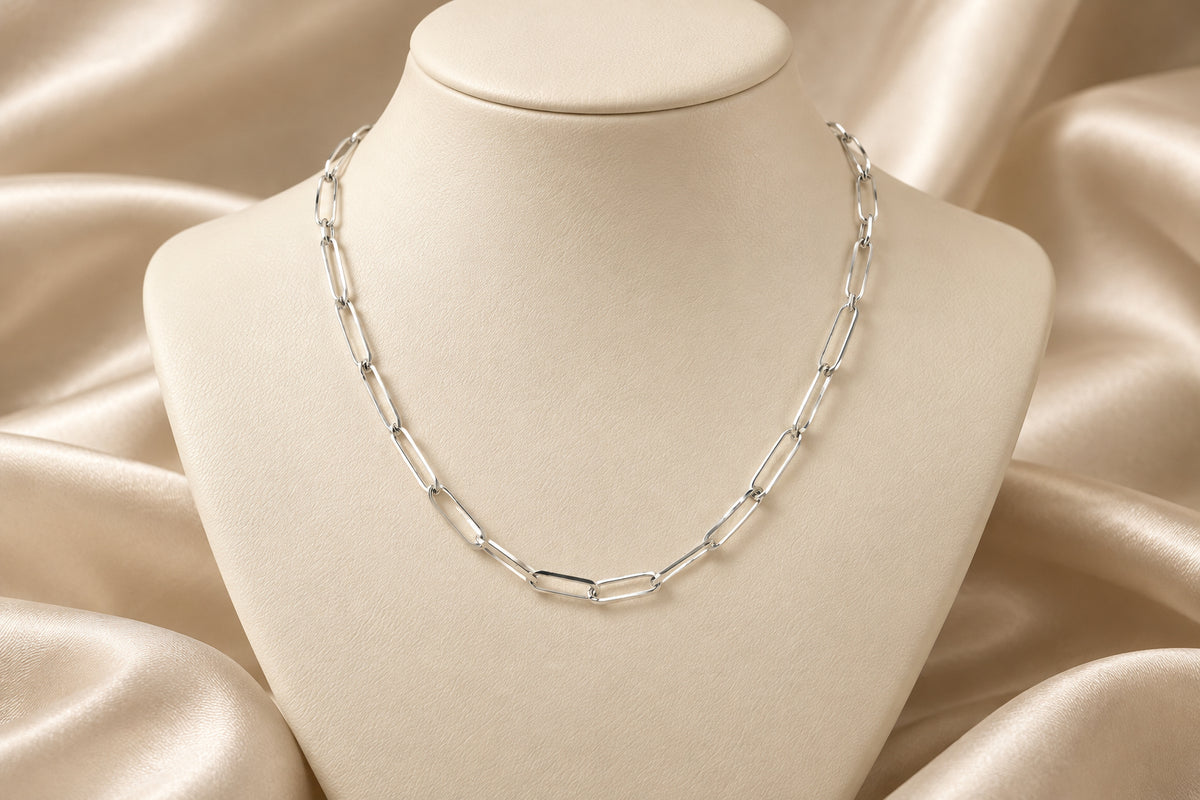 14K White gold 2.0mm fine paperclip chain