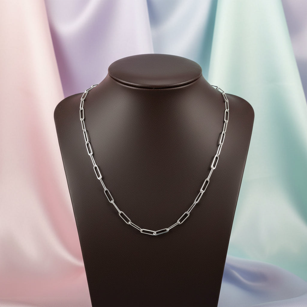 14K White gold fine paperclip chain