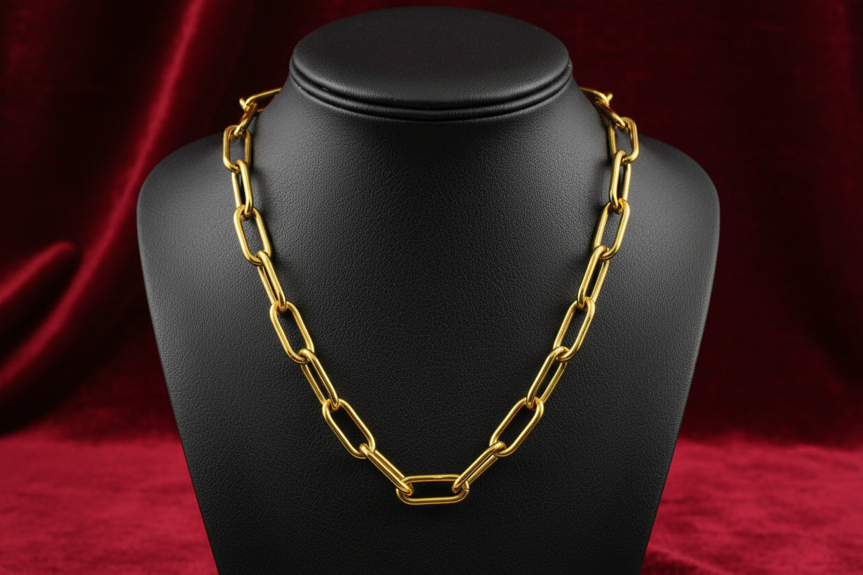 10K YG LARGE HOLLOW PAPERCLIP CHAIN 18"