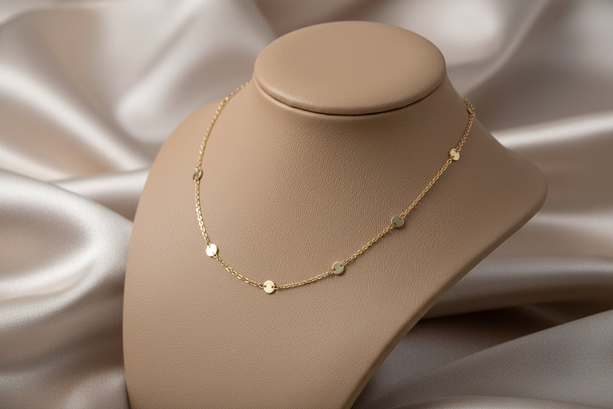10K YG Tiny Round Disc Station Chain 18"