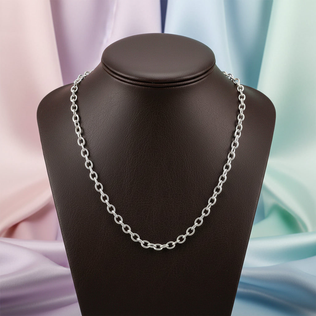 Sterling silver Rhd cable chain 22"