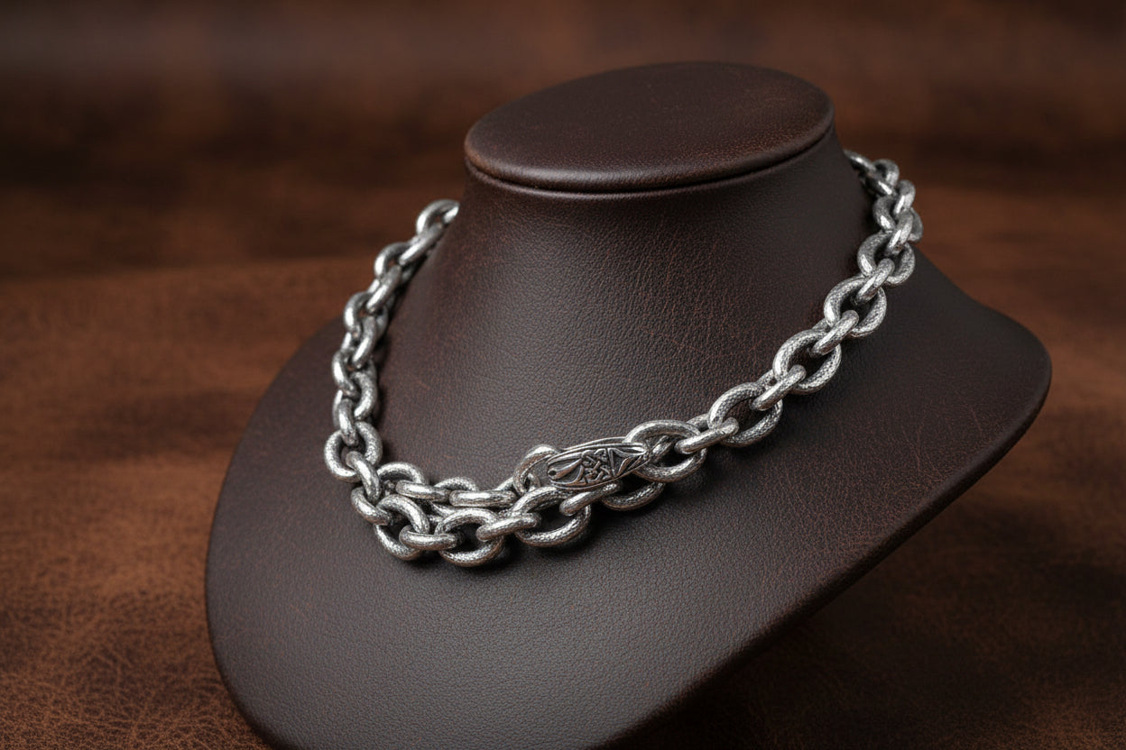 KEITH JACK SS HEAVY HAMMERED OVAL & SMALL LINK CHAIN 22"