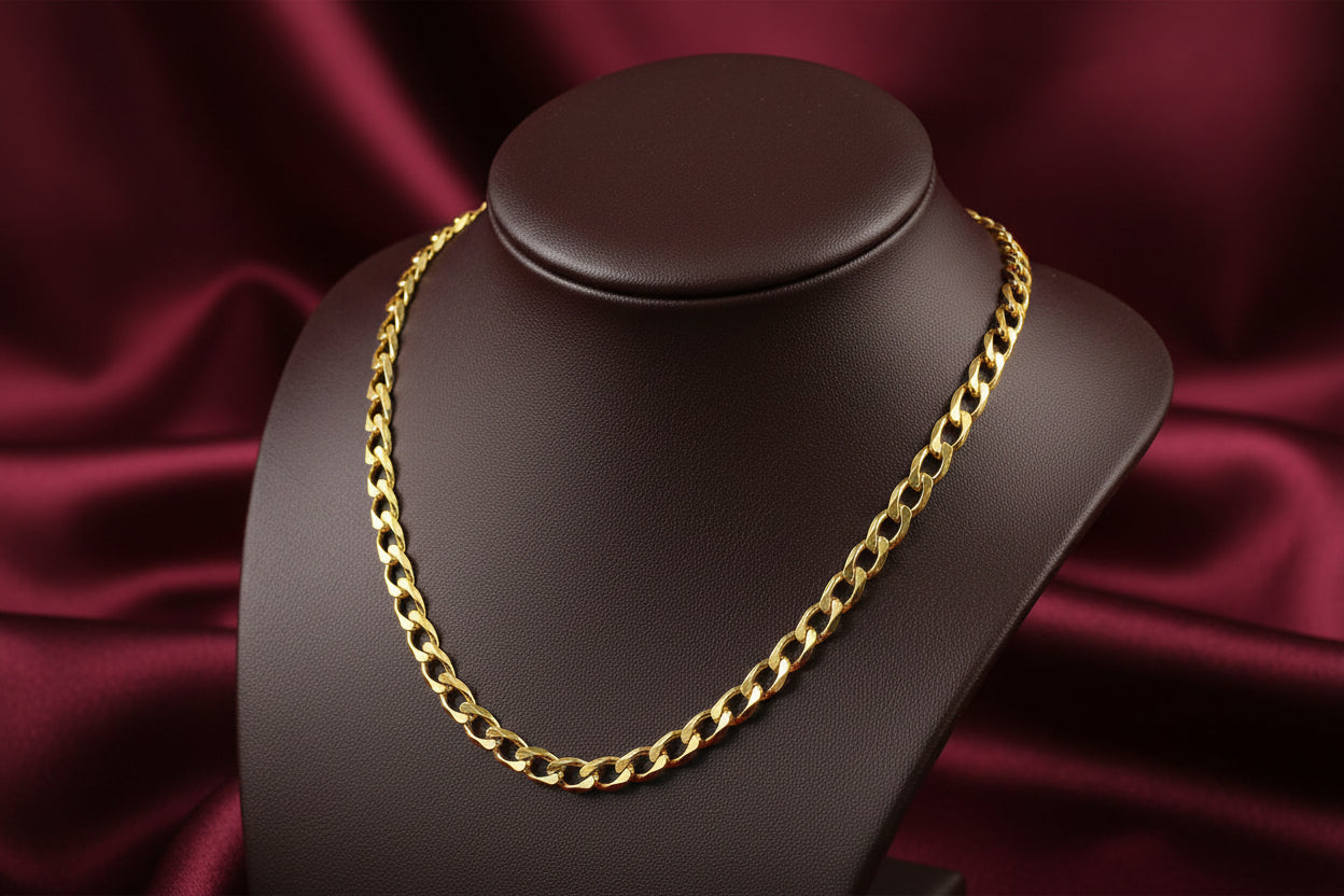 10K YG 3.7mm Bevelled Curb Chain 20"