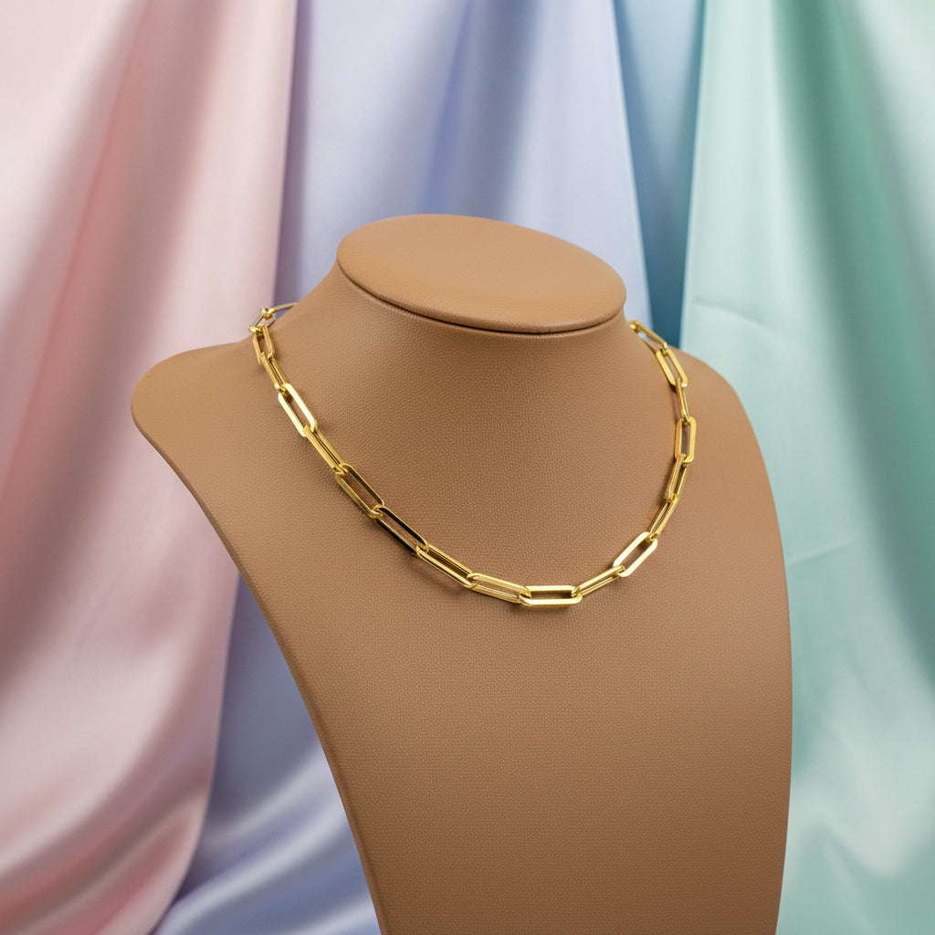 10K YG 5.3mm Hollow Paperclip Chain 17"+3" Extender