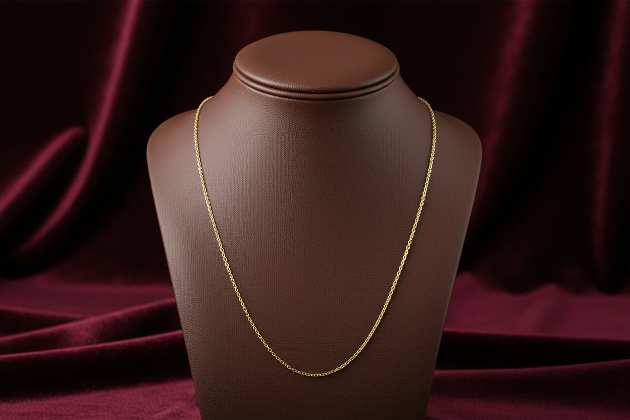 10K YG 1mm Fine Cable Chain 18"